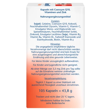 Illustration of the product packaging Doppelherz aktiv Coenzym Q10 +B-vitamins  side view right